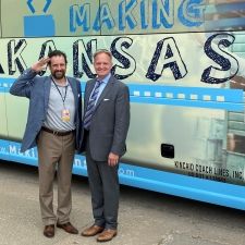 Joe Pennington and Curtis Sneden outside the Making Kansas bus